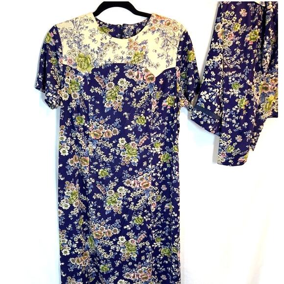 Vintage Classic lady floral dress & jacket size 18.5 Vibrant Midi length - Picture 2 of 10
